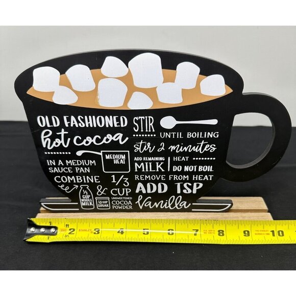 Hot Cocoa Recipe Cup Sign 10in Freestanding Farmhouse Kitchen Holiday Decor - Picture 8 of 11